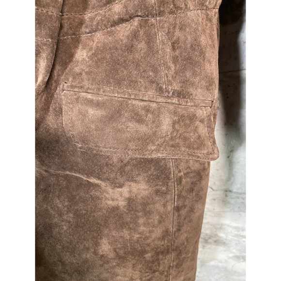 BGSD Womens Brown Suede Parka Jacket Fur Trim Hood Quilted Lined Coat M - Picture 8 of 16